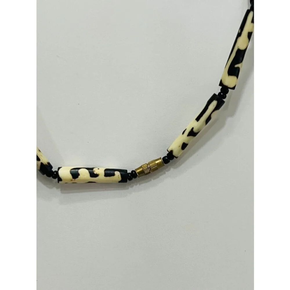 African Batik Bone Tribal Beads Statement Necklace - Picture 4 of 5